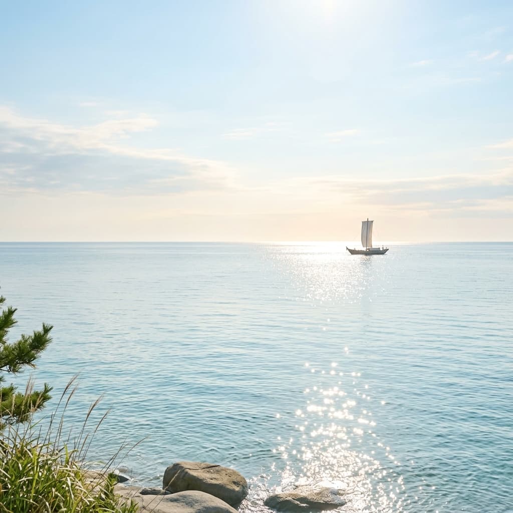 穏やかな海の水平線の写真